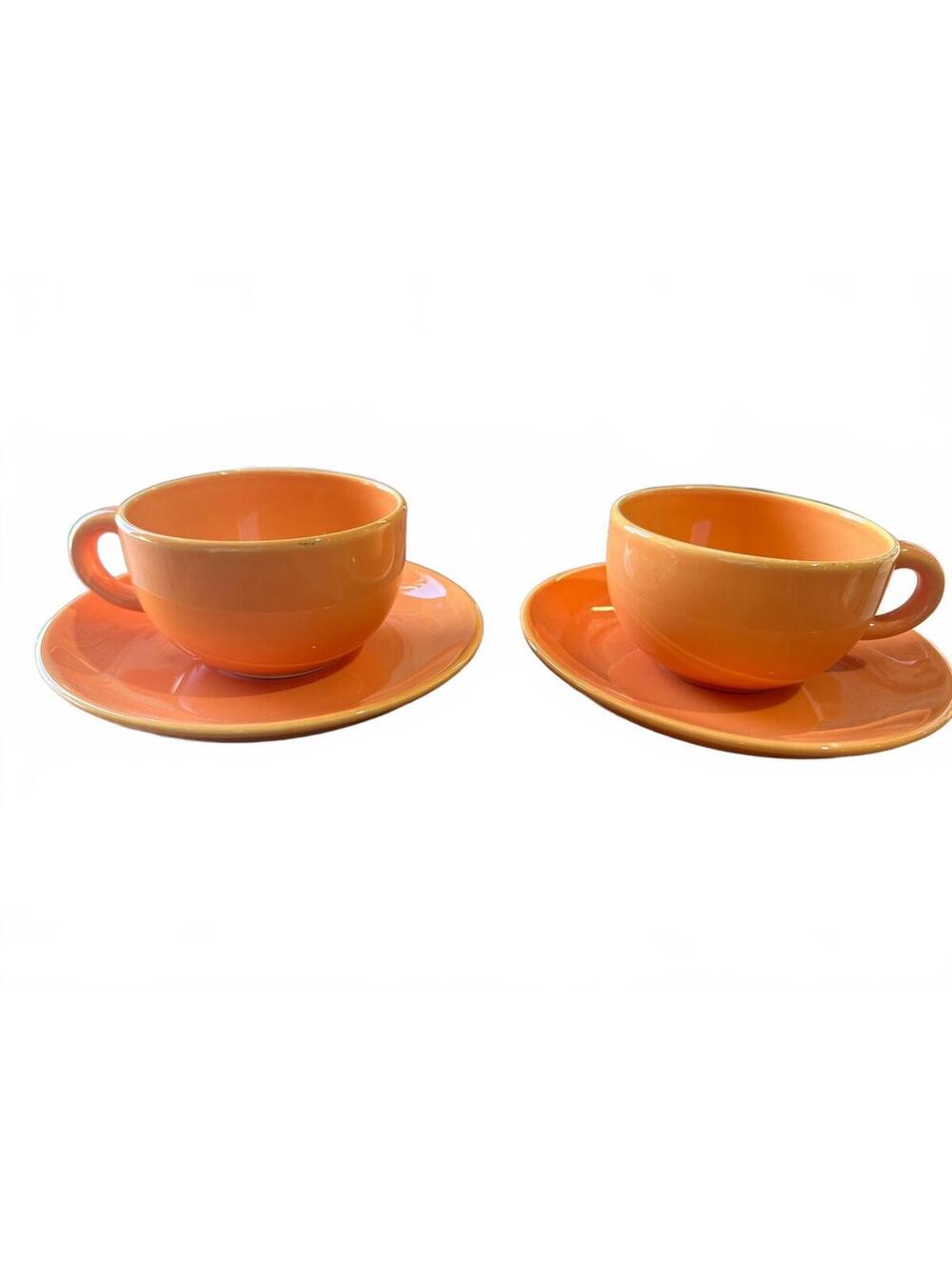 Vintage Pagnossin Italy Orange Cups & Saucers Set 2
